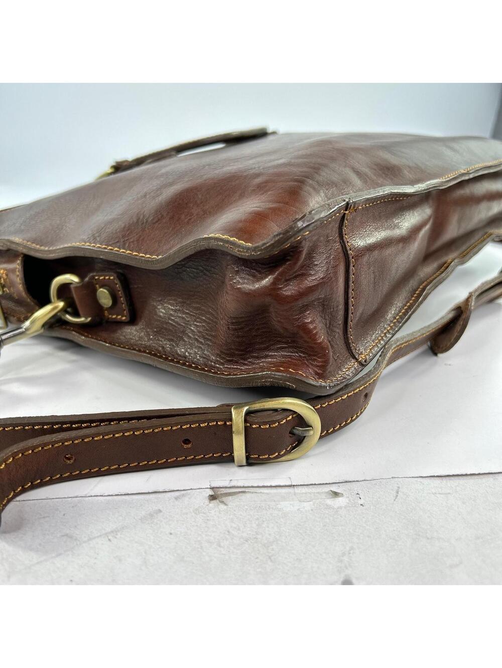Firenze Giani Handmade Leather Briefcase Brown Made In Italy Shoulder Strap Bags - Picture 6 of 12